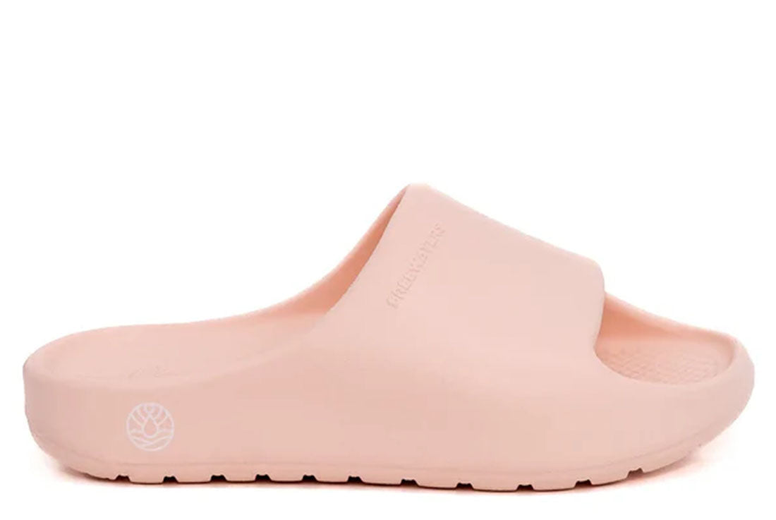 A pink unisex slide sandal with a contoured footbed and a simple, modern design.