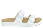 A white Cloud9 Bliss sandals with a drop-in platform footbed and two adjustable straps.