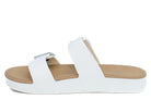 A white Cloud9 Bliss sandals with a drop-in platform footbed and two adjustable straps.