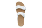 A white Cloud9 Bliss sandals with a drop-in platform footbed and two adjustable straps.
