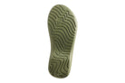 Green shoe sole with tread pattern on a white background.