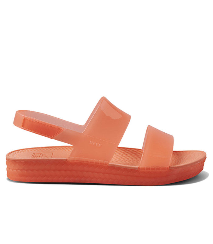 A neon poppy shine women's sandal with wide straps and an open-toe design.