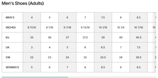 Reef Size Chart Men Shoes