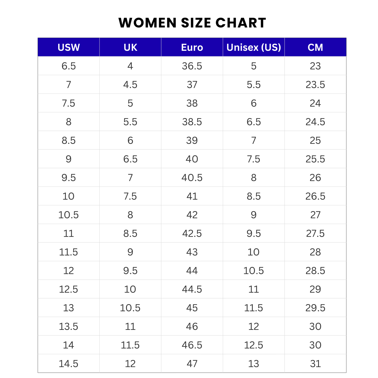 Mizuno Size Chart Womens