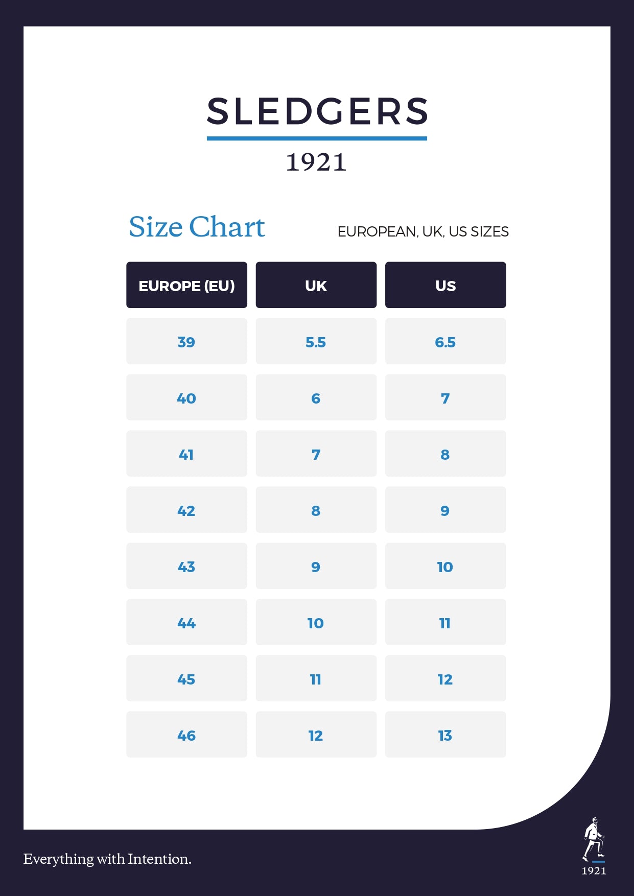 Sledgers Size Chart 