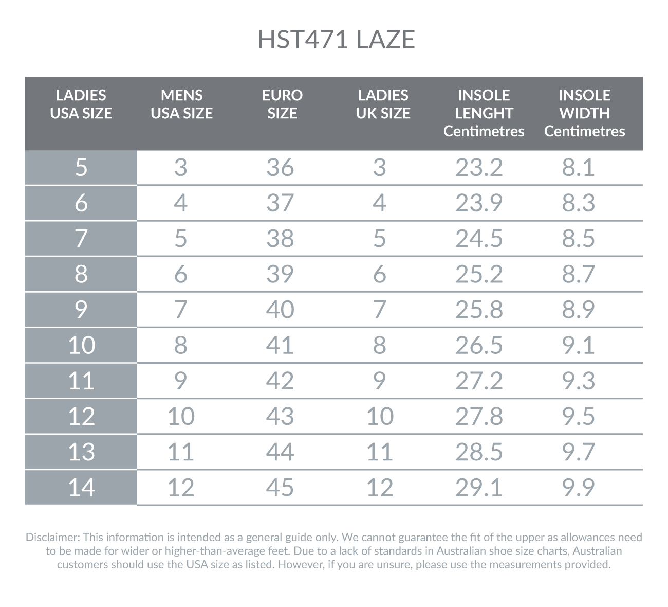 Holster Size Chart Laze